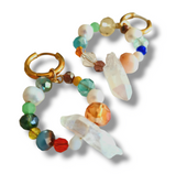 Beaded Hoops - Recycled Glass Crystal and Quartz